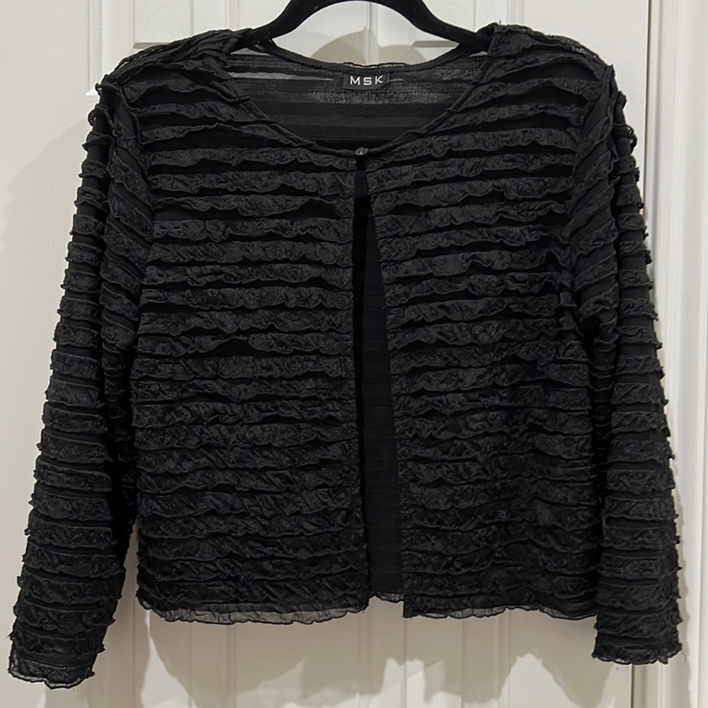 MSK Pleated Ruffle One Button Bolero Cardigan